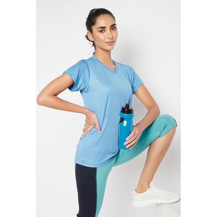 

Clovia Comfort Fit Active T-shirt in Sky Blue - AT0112G03, Light blue