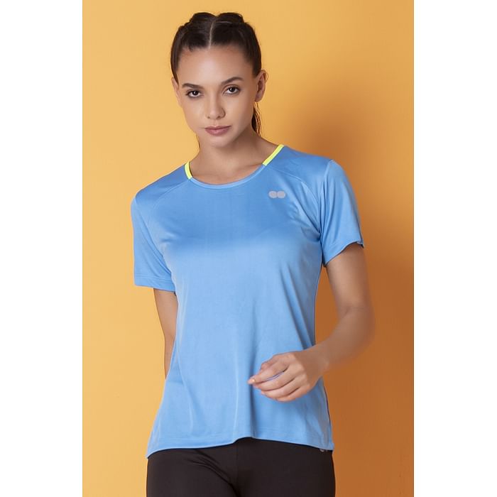 

Clovia Comfort Fit Active T-shirt in Sky Blue - AT0133P03, Light blue