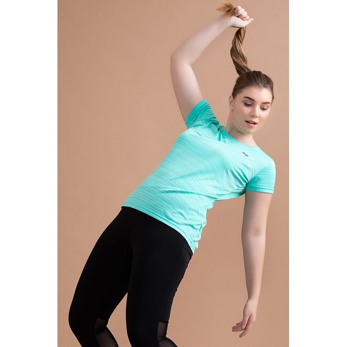 

Clovia Comfort-Fit Active T-shirt in Turquoise Blue - AT0124A03, Light blue
