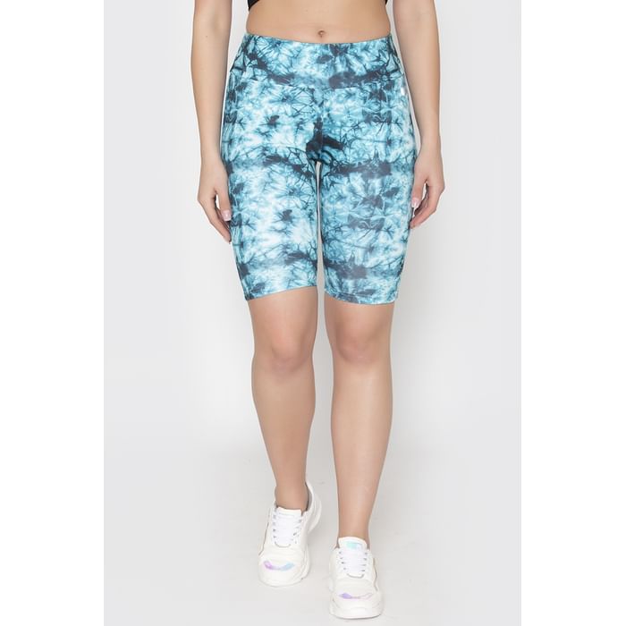 

Clovia Comfort-Fit Active Tie & Dye Print Cycling Shorts in Aqua Blue - AB0088P03, Light blue