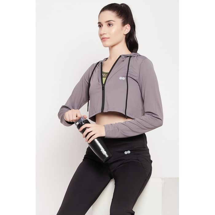 

Clovia Comfort Fit Crop Hoodie in Dark Grey - AT0162P05
