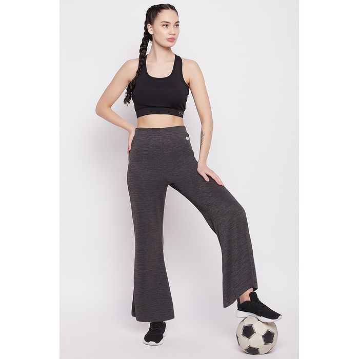 

Clovia Comfort Fit Flared Active Pants in Dark Grey Melange - AB0096P05