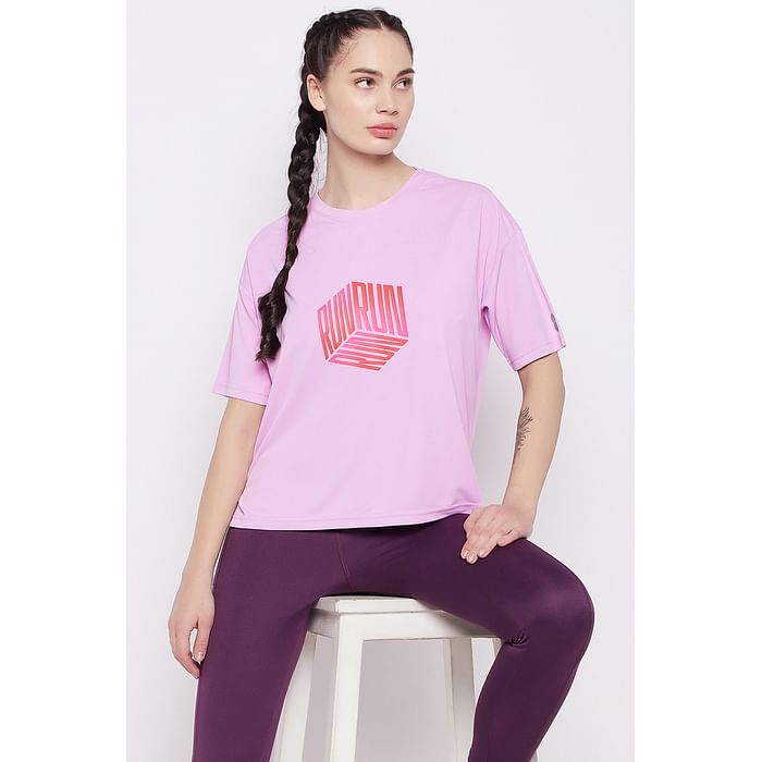 

Clovia Comfort Fit Graphic Print Active T-shirt in Lilac - AT0193P12, Lavender