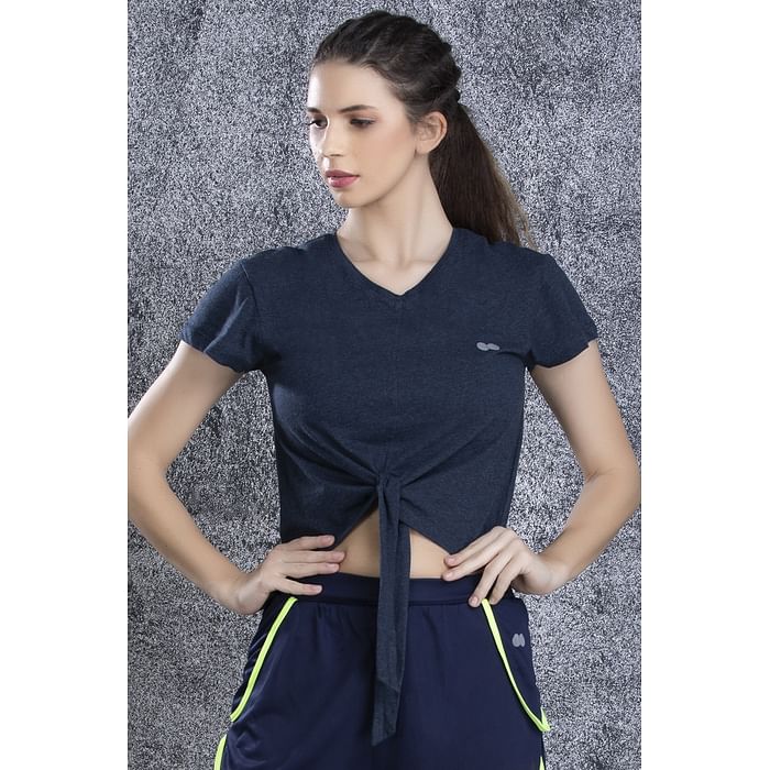 

Clovia Comfort Fit Active Tie-up Crop Top in Navy - Cotton Rich - AT0147P08