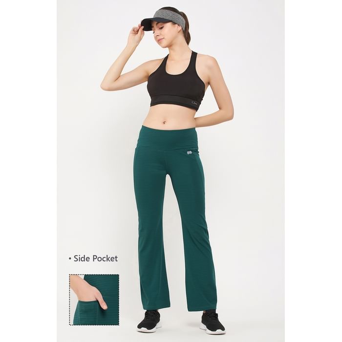 

Clovia Comfort Fit High Waist Flared Yoga Pants in Teal Green with Side Pocket - AB0090A36