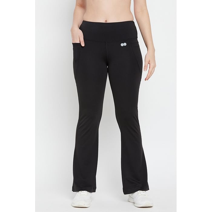 

Clovia High Waist Flared Yoga Pants in Black with Side Pockets - AB0090A13