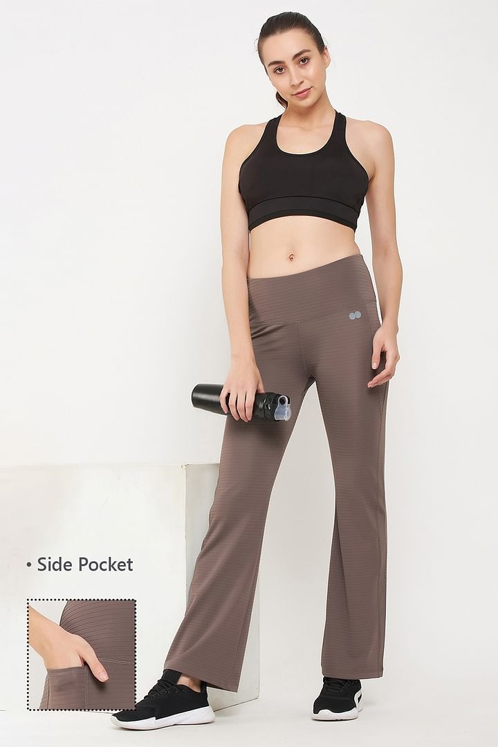 Buy Comfort Fit High-Waist Flared Yoga Pants in Dark Grey with