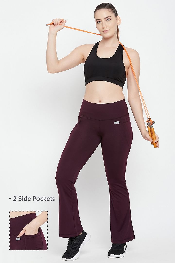 Buy Comfort Fit High-Waist Flared Yoga Pants in Dark Grey with Side Pocket  Online India, Best Prices, COD - Clovia - AB0090P05