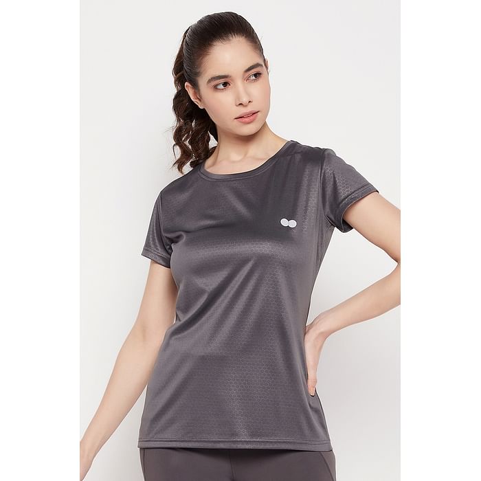 

Clovia Comfort Fit Honeycomb Print Active T-shirt in Light Grey - AT0124D01