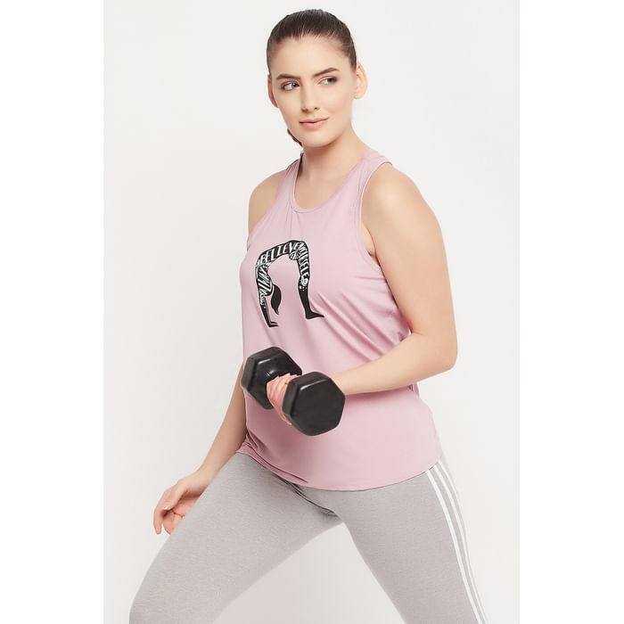 

Clovia Comfort Fit Printed Active Tank Top in Peach - AT0145P34, Teal