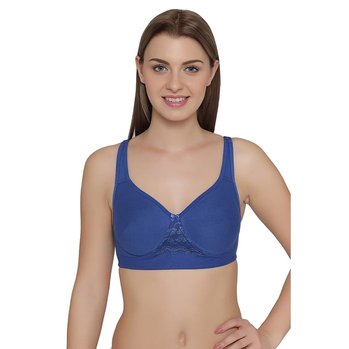 

Clovia Double Layered Non-Wired Full Coverage T-shirt Bra In Blue - Cotton Rich - BR1214P08, Navy