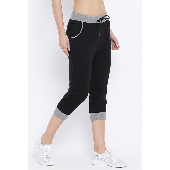 

Clovia Active Capri Tights with Drawstring in Black - Cotton - AT0071P13