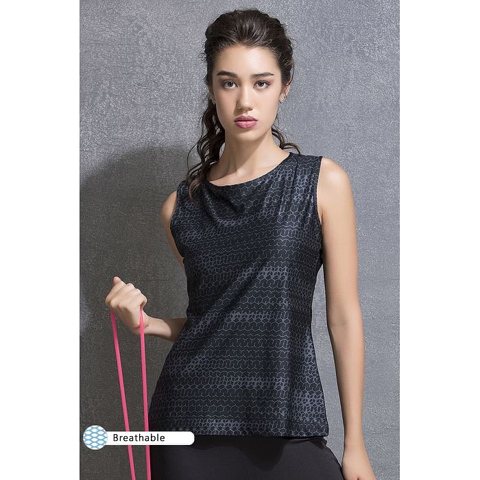 

Clovia Comfort Fit Active Printed Tank Top with Cross Back in Dark Grey - AT0094P05