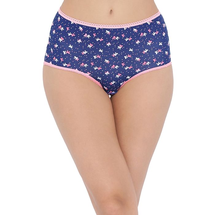 

Clovia Cotton High Waist Bow Print Hipster Panty - PN5016R08, Navy