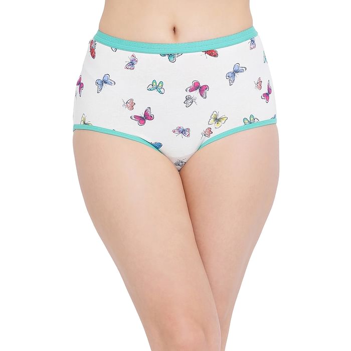 

Clovia Cotton High Waist Butterfly Print Hipster Panty - PN5016T18, White