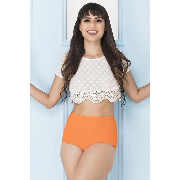 

Clovia Cotton High Waist Hipster Panty - PN2303P16, Orange