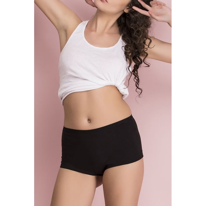 

Clovia Cotton No Panty Lines Mid Waist Boyshorts - PN2366P13, Black