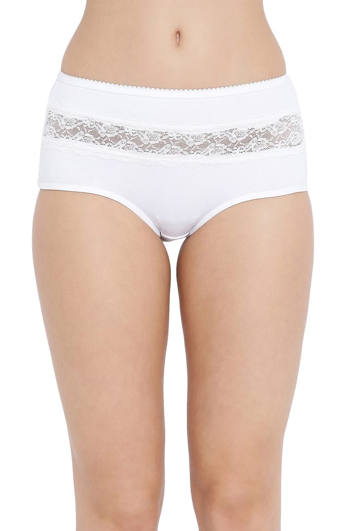 Buy Cotton High Waist Hipster Panty with Lace Insert In White