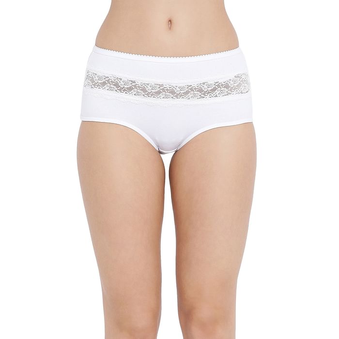 

Clovia Cotton High Waist Hipster Panty with Lace Insert In White - PN3216P18