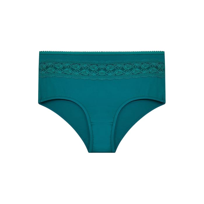 

Clovia Cotton High Waist Hipster Panty with Lace Insert In Teal - PN3216P17, Dark green