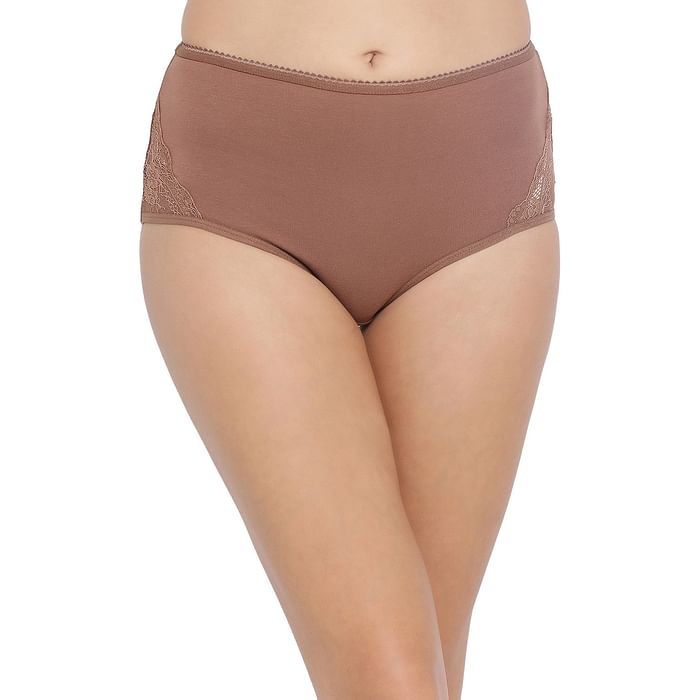

Clovia Cotton High Waist Hipster Panty with Lace Inserts - PN1057A24, Nude-colour