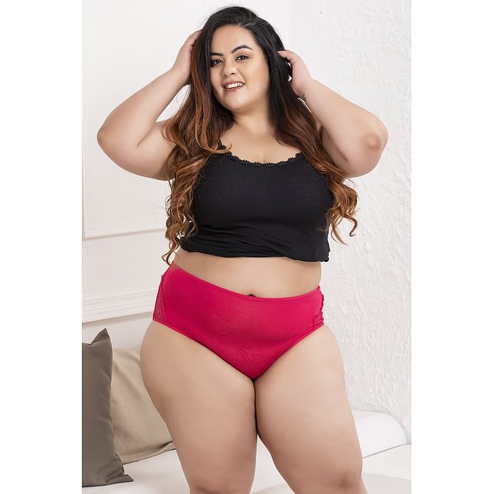 

Clovia Cotton High Waist Hipster Panty with Lace Panels at Sides - PN1057P14, Pink