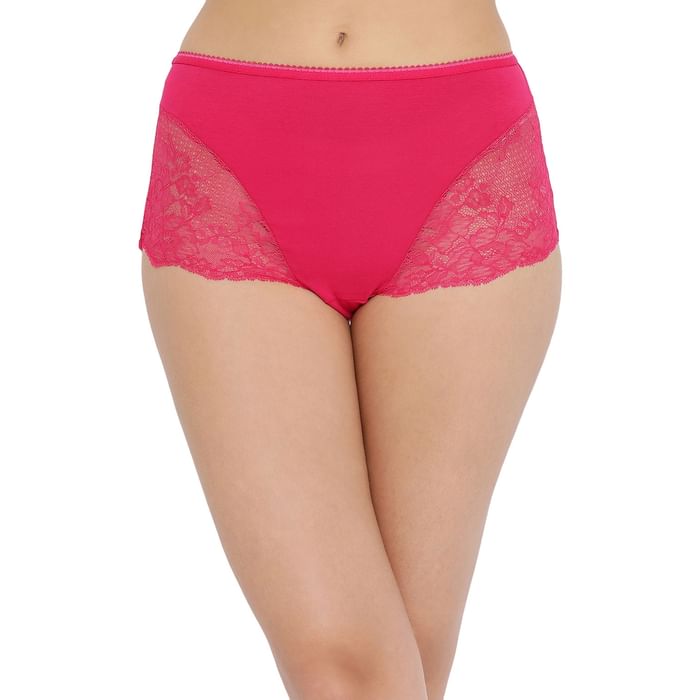 

Clovia Cotton High Waist Hipster with Lace Panels - PN1775P14, Pink