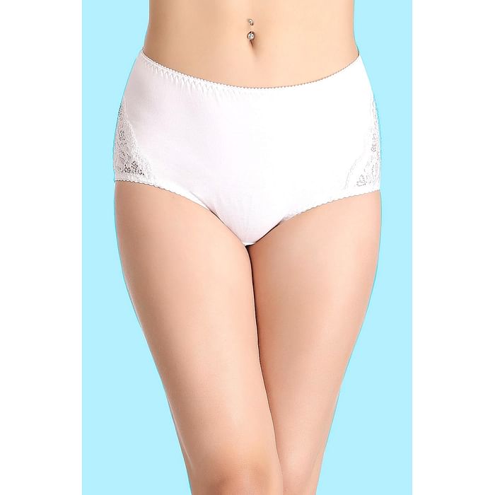 

Clovia Cotton High Waist Hipster with Lace Sides In White - PN1057P18