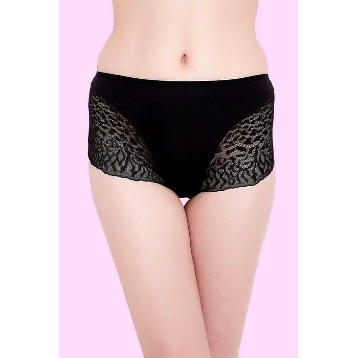 

Clovia Cotton High Waist Hipster with Lace Wings - PN1775P13, Black