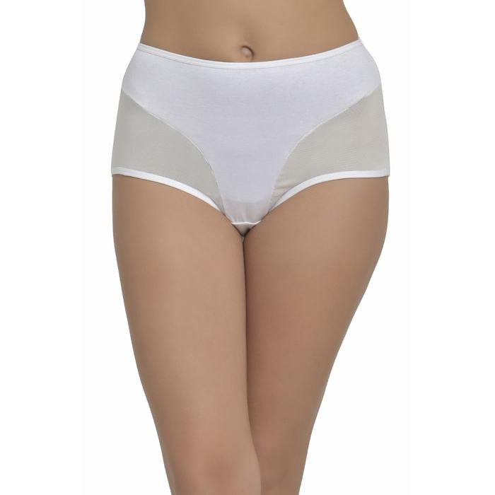 

Clovia Cotton High Waist Hipster Panty with Powernet Panels - PN2786P18, White