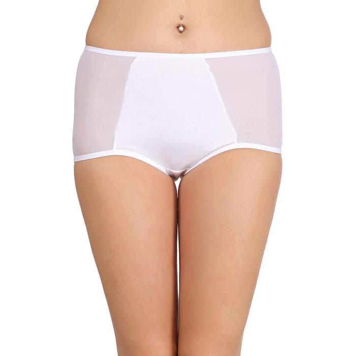

Clovia Cotton High Waist Hipster with Powernet Panels In White - PN1765P18