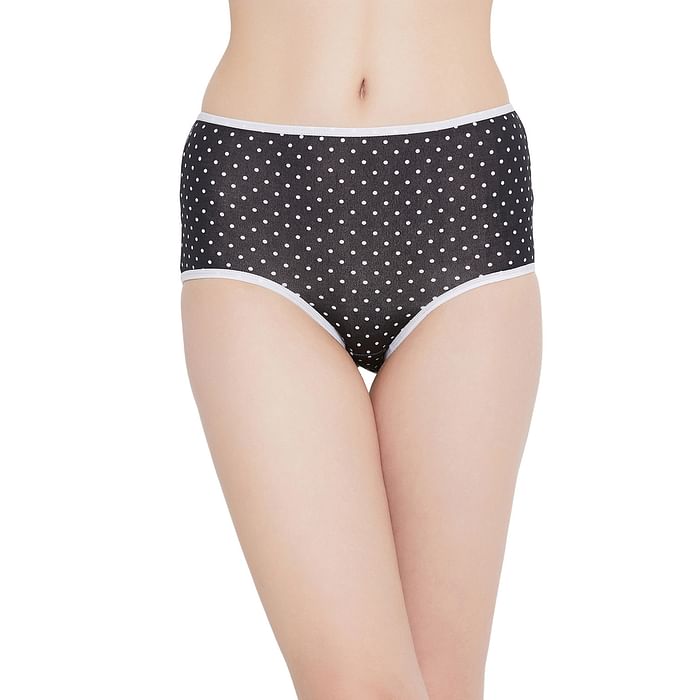 

Clovia Cotton High Waist Polka Print Hipster Panty In Black - PN2761G13