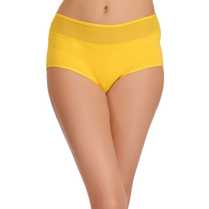 

Clovia Cotton Hipster with High Waist Powernet Band - PN1167P02, Light yellow
