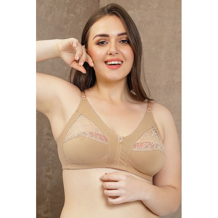 

Clovia Cotton & Lace Non-Padded Non-Wired Full Cup Bra (With Matching PN2021R24) - BR1054R24, Nude-colour