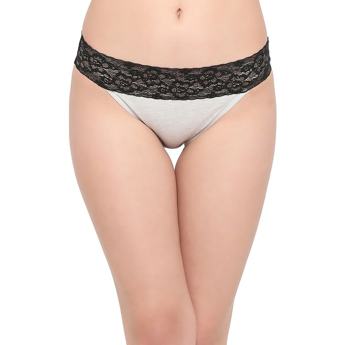 

Clovia Cotton Low Waist Bikini Panty with Lace at Waist - PN2470P01, Light grey