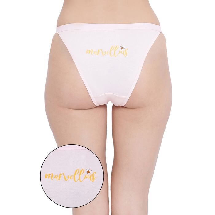 

Clovia Cotton Low Waist Bikini Panty with Text Print Back - PN3386P22, Light pink