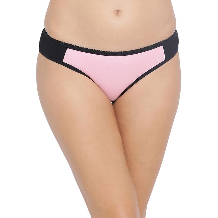 

Clovia Cotton Low Waist Colourblock Bikini Panty - PN0724D22, Light pink