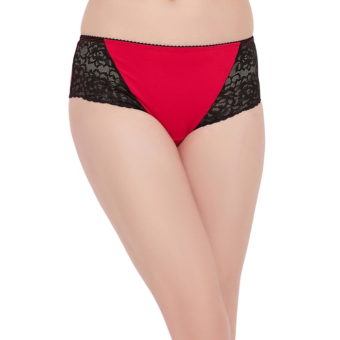 

Clovia Cotton Mid Waist Hipster Panty with Lace Sides - PN1222P04, Red