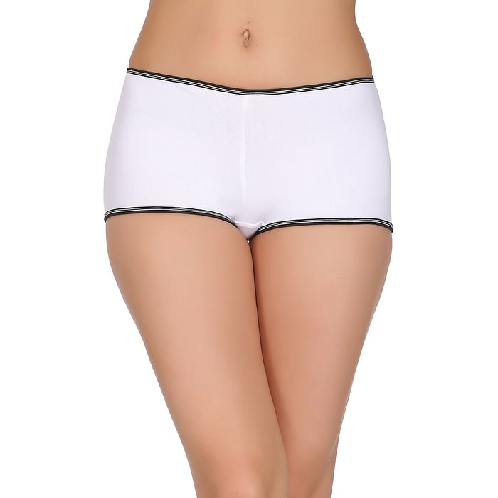 

Clovia Cotton Mid Waist Boyshorts In White - PN2024P18