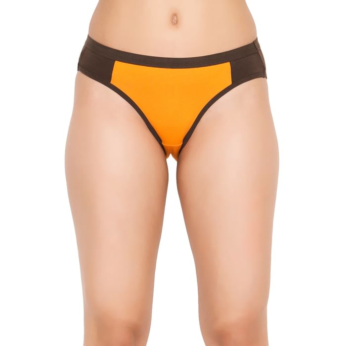 

Clovia Cotton Mid Waist Colour Block Bikini - Brown - PN0724P06
