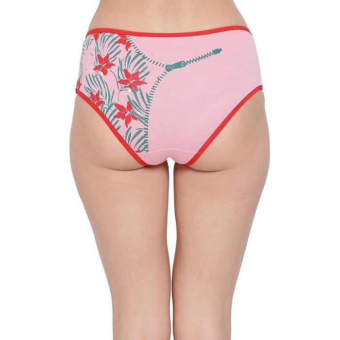 

Clovia Cotton Mid Waist Floral & Zip Print Hipster Panty - PN3363D22, Light pink