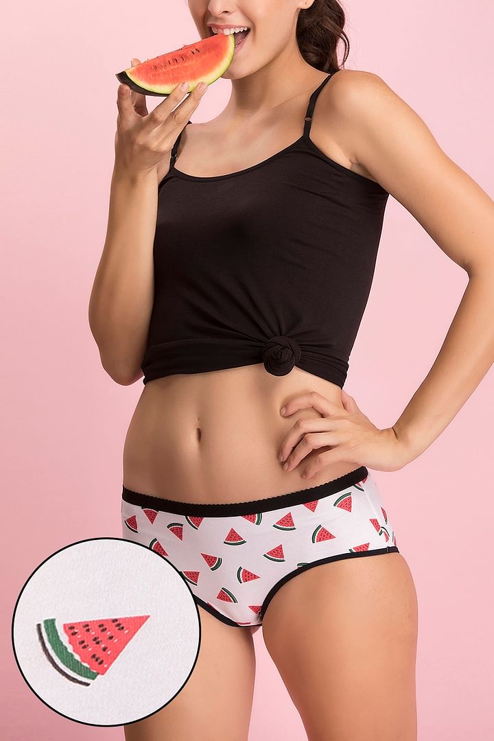 Buy High Waist Watermelon Print Hipster Panty with Mesh Panels in Grey -  Cotton Online India, Best Prices, COD - Clovia - PN2359I18
