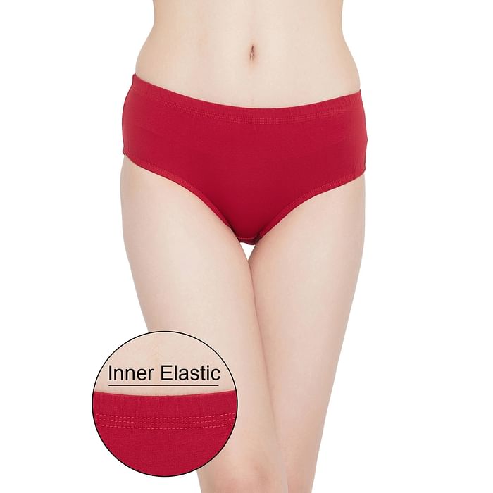 

Clovia Cotton Mid Waist Hipster Panty with Inner Elastic - PN5000R04, Red