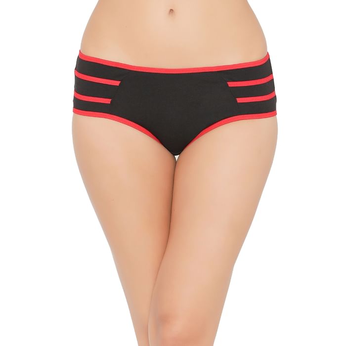 

Clovia Cotton Mid Waist Hipster Panty with Contrast Trims - PN2690P13, Black