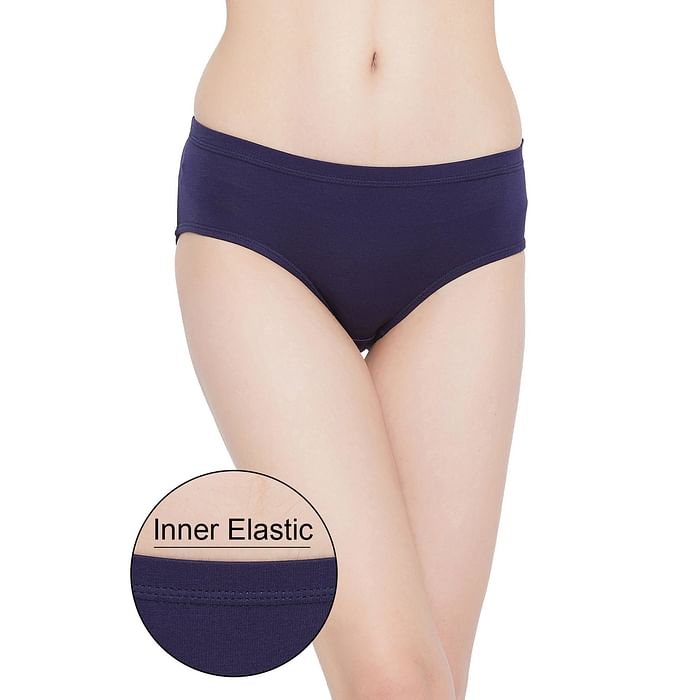 

Clovia Cotton Mid Waist Hipster Panty with Inner Elastic - PN5000R08, Navy