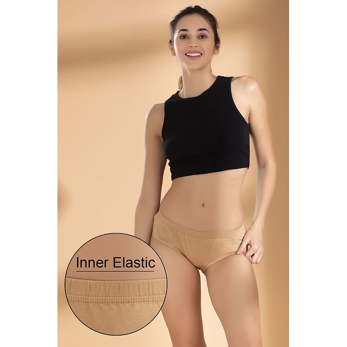 

Clovia Cotton Mid Waist Hipster Panty with Inner Elastic In Nude - PN2508P24, Nude-colour