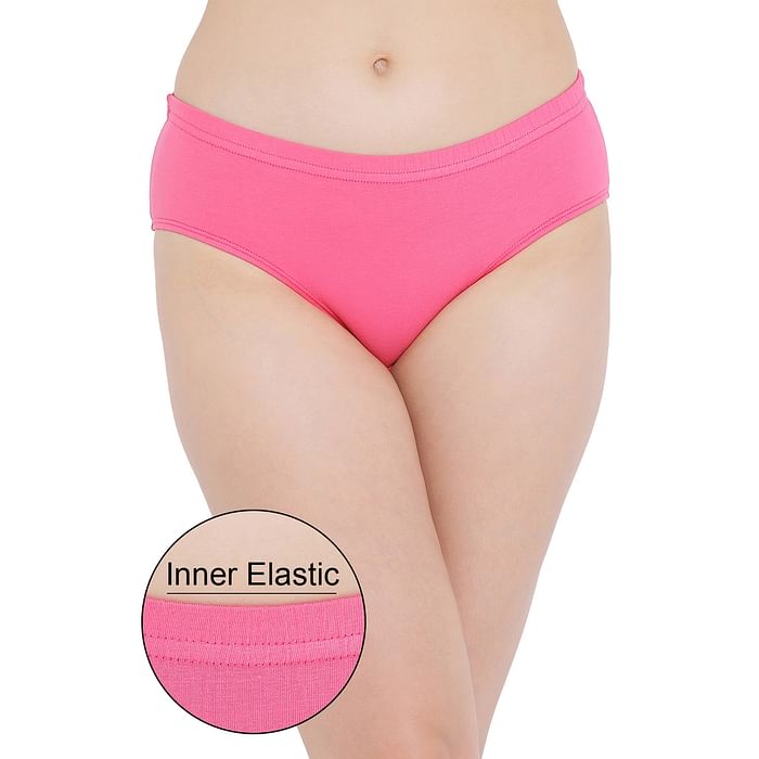 

Clovia Cotton Mid Waist Hipster Panty with Inner Elastic In Pink - PN3254P22, Light pink
