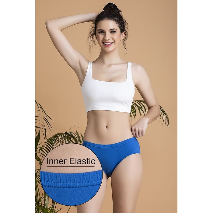 

Clovia Cotton Mid Waist Hipster Panty with Inner Elastic In Blue - PN3254P08, Navy