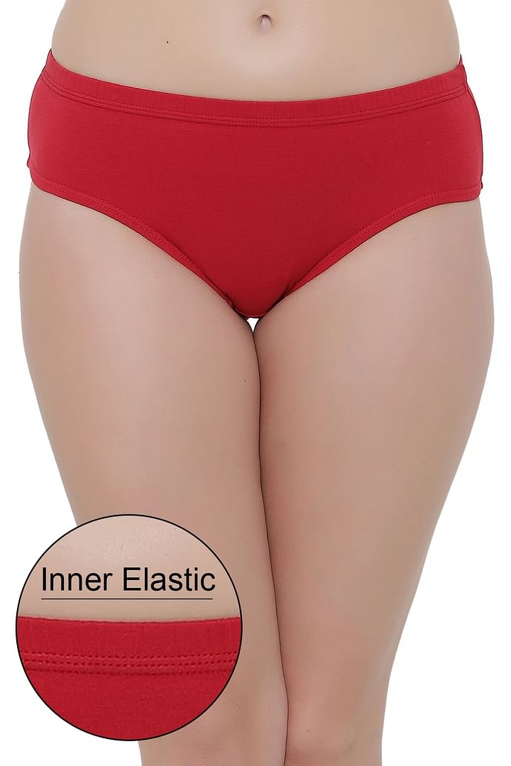 Buy Cotton Mid Waist Hipster Panty with Inner Elastic In Red