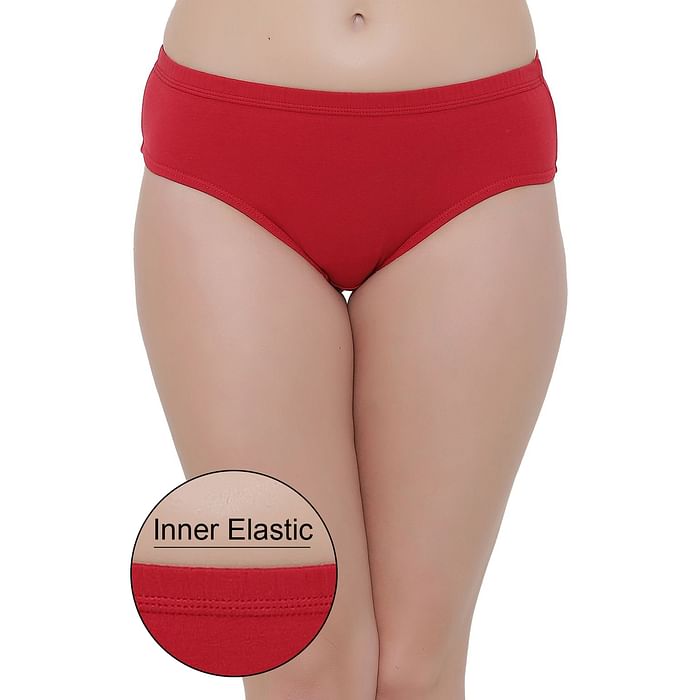 

Clovia Cotton Mid Waist Hipster Panty with Inner Elastic In Red - PN2508P04